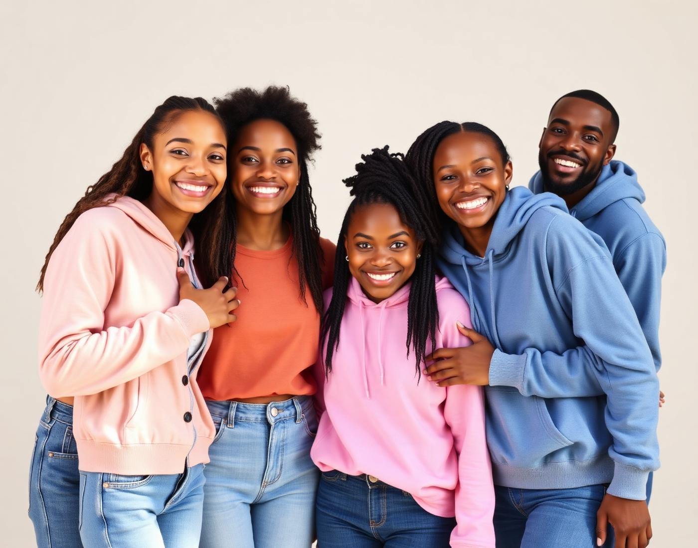 Diverse African teenagers smiling together
